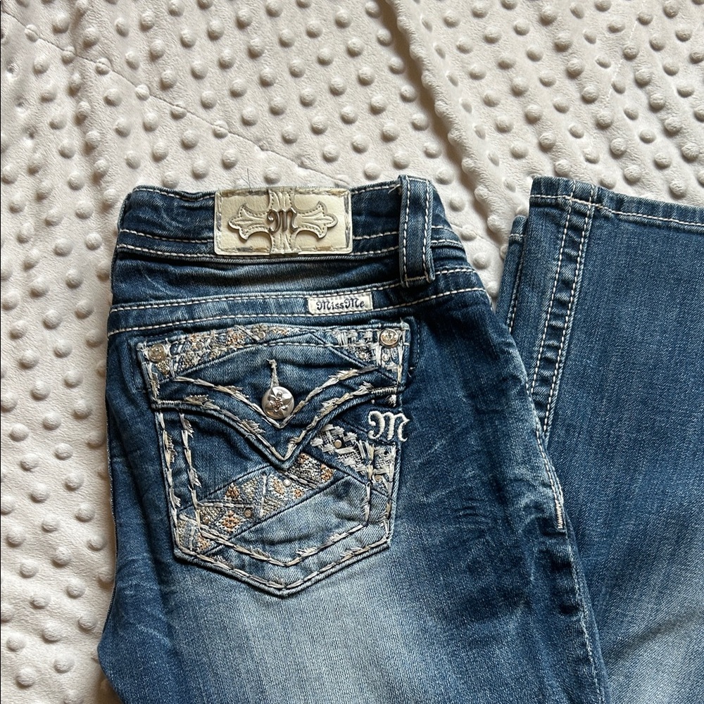 Miss Me Women's Denim Boot Cut Jeans with Embellished Pockets
